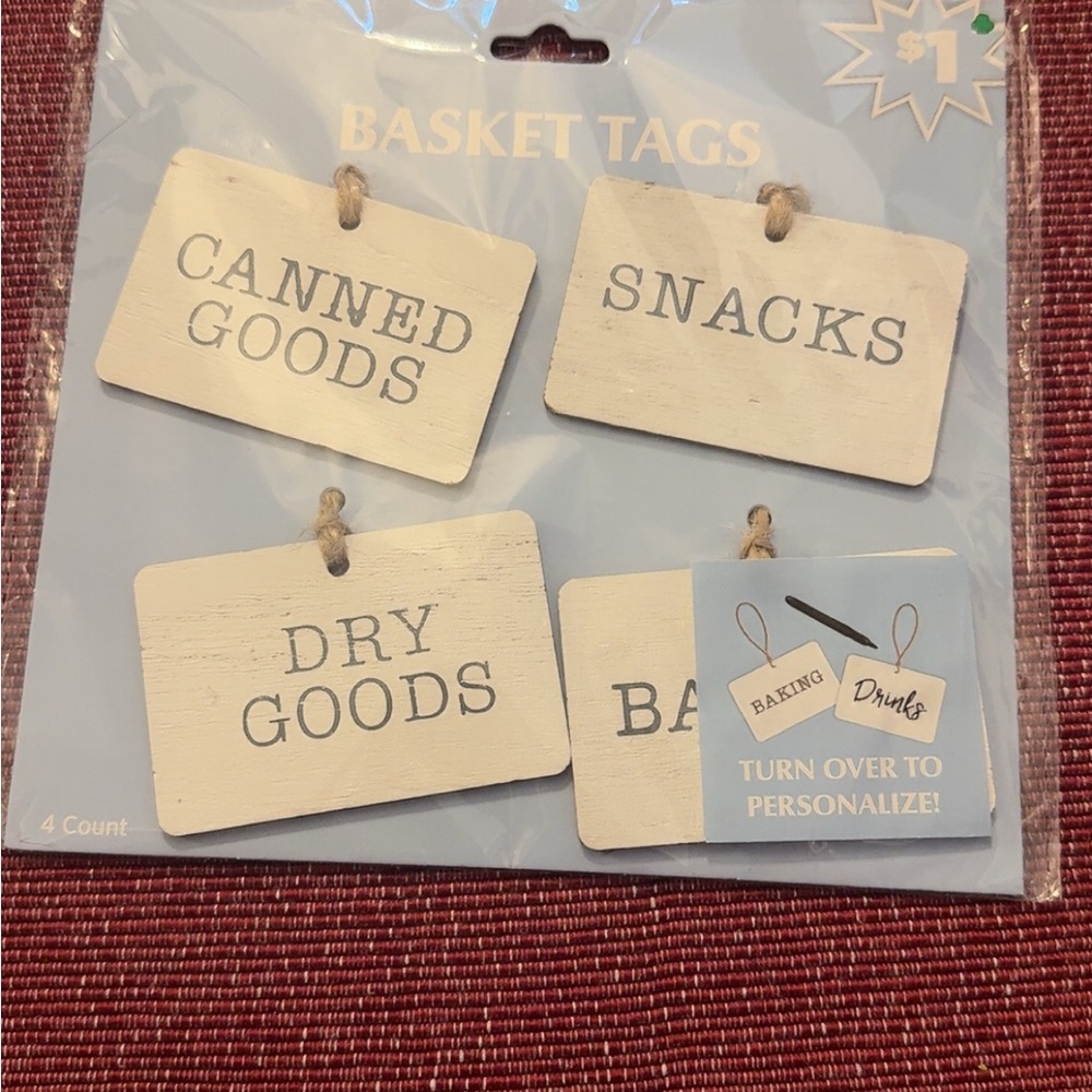 White Basket Tags Set